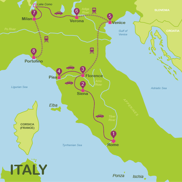 Map and route Italy #onlyen #map