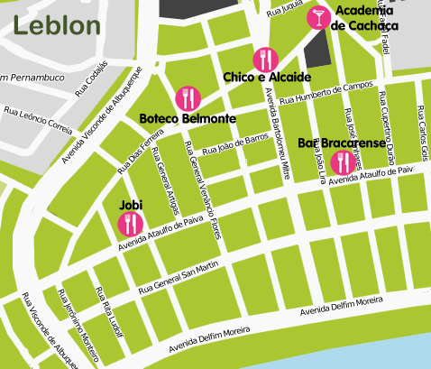 Mapa y plano Botecos por Leblon, Brasil