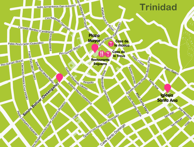 Mapa y plano Trinidad, Cuba